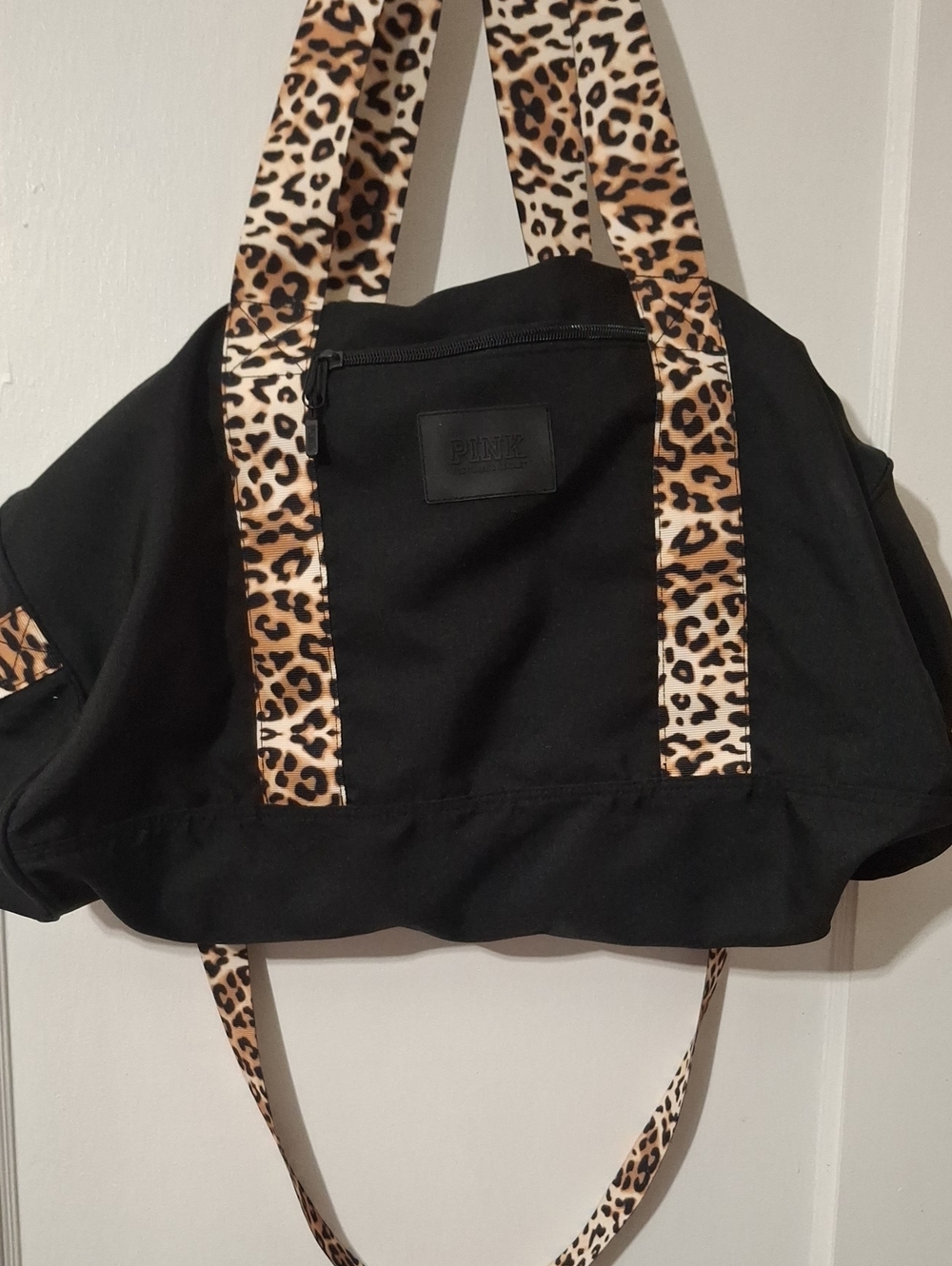 PINK Victoria's Secret Leopard-Trim Black Tote Bag